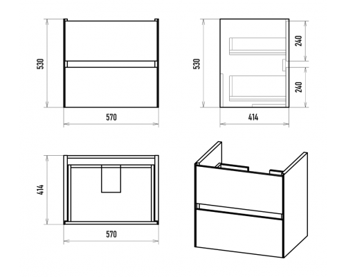 Твист - 60 Тумба 2 ящ. подвесная, белая эмаль / раковина