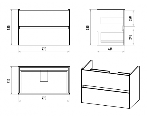 Твист - 80 Тумба 2 ящ. подвесная, белая эмаль / раковина