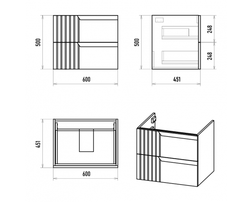 ТИВОЛИ - 60 Тумба подвесная, с 2 ящ., белая / раковина