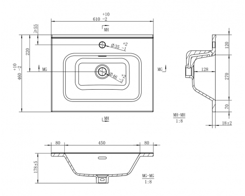 ТИВОЛИ - 60 Тумба подвесная, с 2 ящ., белая / раковина