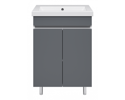 Майна - 60 тумба прямая, ПВХ графит / раковина