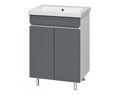 Майна - 60 тумба прямая, ПВХ графит / раковина