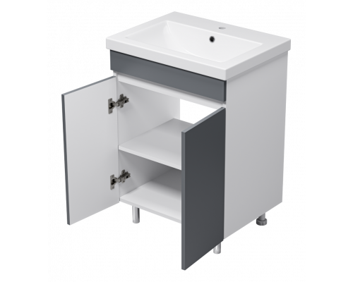 Майна - 60 тумба прямая, ПВХ графит / раковина