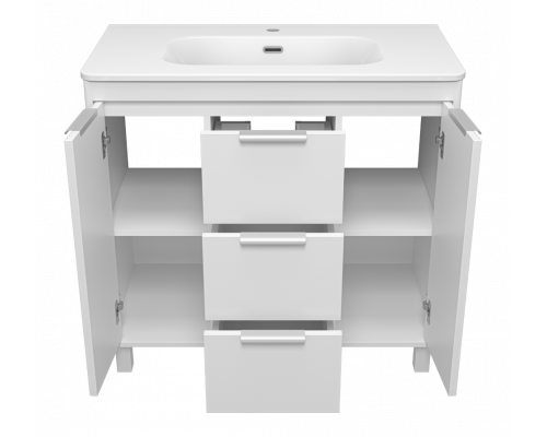 РИСАКА белая - 90 Тумба напольная 2 дв. 3 ящ. мат. эмаль / раковина