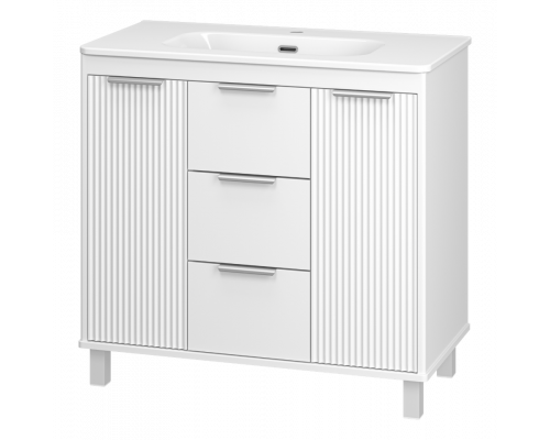 РИСАКА белая - 90 Тумба напольная 2 дв. 3 ящ. мат. эмаль / раковина