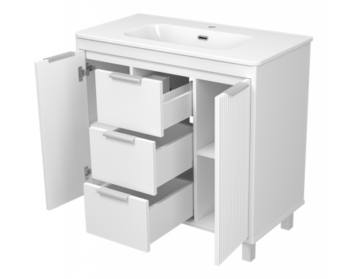 РИСАКА белая - 90 Тумба напольная 2 дв. 3 ящ. мат. эмаль / раковина