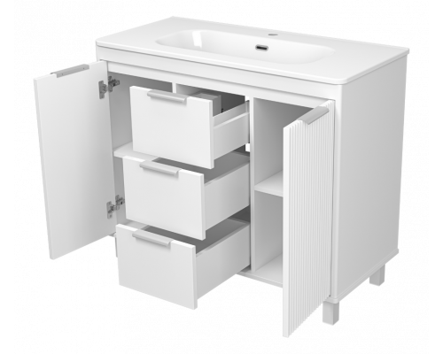 РИСАКА белая -100 Тумба напольная 2 дв. 3 ящ. мат. эмаль / раковина