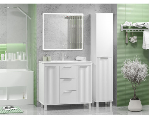 РИСАКА белая - 90 Тумба напольная 2 дв. 3 ящ. мат. эмаль / раковина