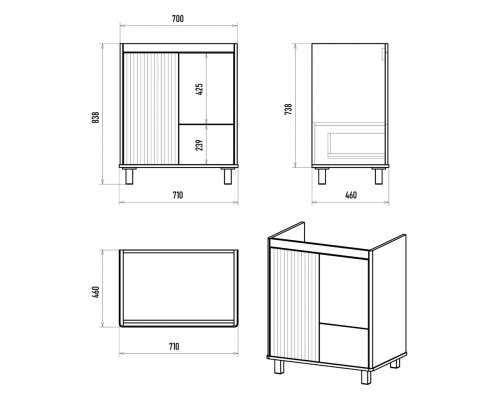 РИСАКА белая - 70 Тумба напольная 2 дв. 1 ящ. мат. эмаль / раковина