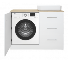 Респект -110 Тумба с 3 ящ. под стиральную машину правая (белая ПВХ/Дуб Тиссано) / раковина