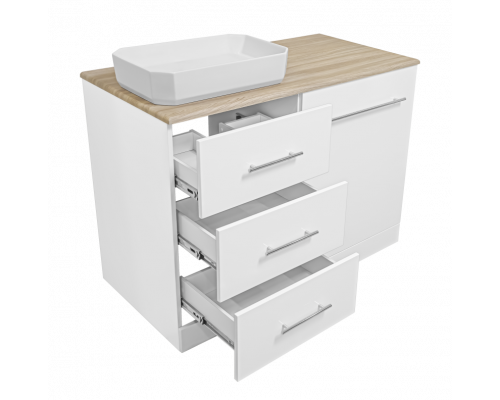 Купить Респект -120 Тумба с 3 ящ. под стиральную машину левая (белая ПВХ/Дуб Тиссано) / раковина в магазине сантехники Santeh-Crystal.ru