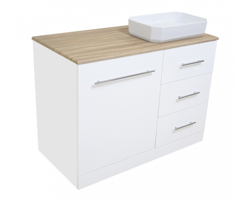 Приобрести Респект -120 Тумба с 3 ящ. под стиральную машину правая (белая ПВХ/Дуб Тиссано) / раковина в магазине сантехники Santeh-Crystal.ru