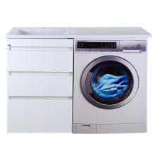 Фостер - 55 Тумба напольная 3 ящ. под стиральную машину, белая / раковина левая