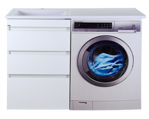 Заказать Фостер - 55 Тумба напольная 3 ящ. под стиральную машину, белая / раковина левая в магазине сантехники Santeh-Crystal.ru