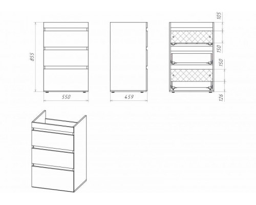 Заказать Фостер - 55 Тумба напольная 3 ящ. под стиральную машину, белая / раковина левая в магазине сантехники Santeh-Crystal.ru