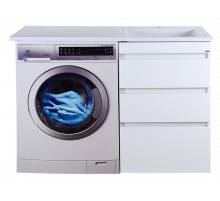 Фостер - 55 Тумба напольная 3 ящ. под стиральную машину, белая / раковина правая