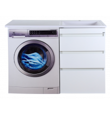 Фостер - 55 Тумба напольная 3 ящ. под стиральную машину, белая / раковина правая