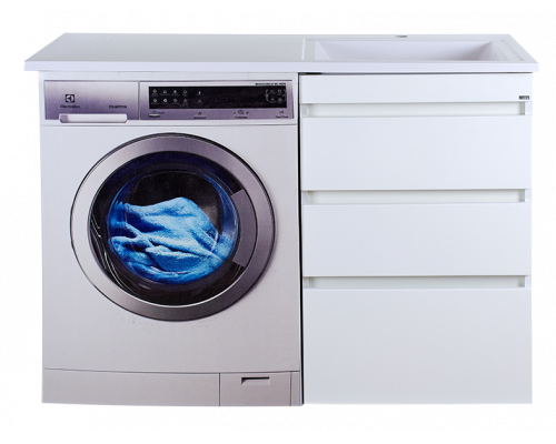 Приобрести Фостер - 55 Тумба напольная 3 ящ. под стиральную машину, белая / раковина правая в магазине сантехники Santeh-Crystal.ru