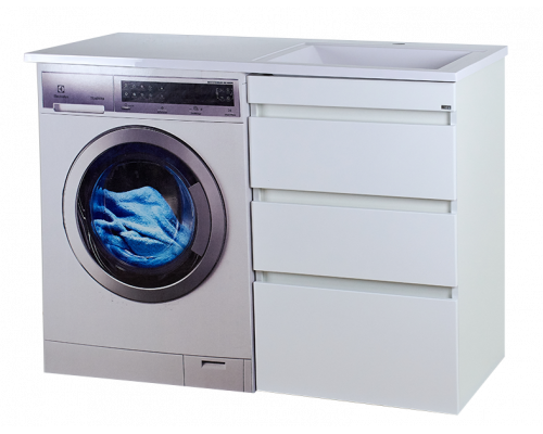 Приобрести Фостер - 55 Тумба напольная 3 ящ. под стиральную машину, белая / раковина правая в магазине сантехники Santeh-Crystal.ru