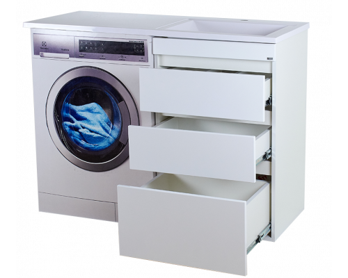Приобрести Фостер - 55 Тумба напольная 3 ящ. под стиральную машину, белая / раковина правая в магазине сантехники Santeh-Crystal.ru