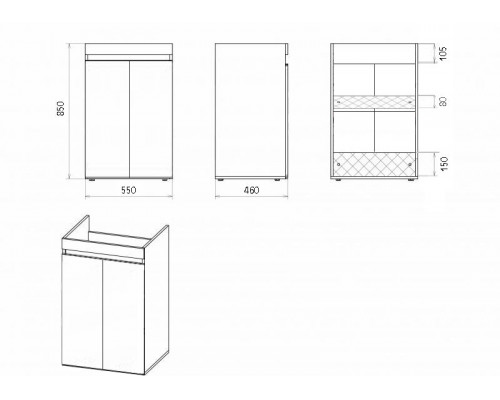 Купить Фостер - 55 Тумба напольная прямая под стиральную машину/ раковина правая в магазине сантехники Santeh-Crystal.ru