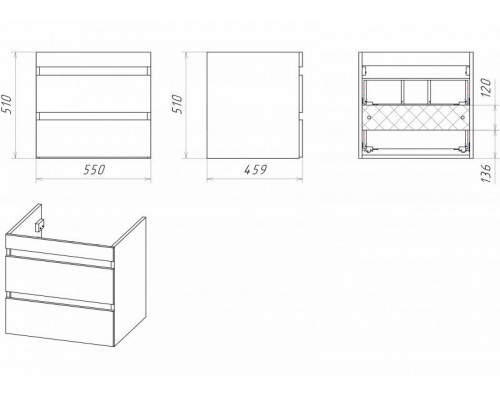 Заказать Фостер - 55 Тумба подвесная с 2 ящ. под стиральную машину, белая / раковина левая в магазине сантехники Santeh-Crystal.ru