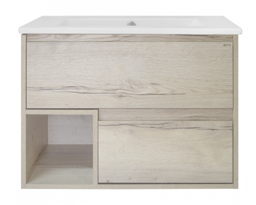 Купить Дунай - 75 Тумба подвесная с 2 ящиками и нишей (цвет Дуб белый) / раковина в магазине сантехники Santeh-Crystal.ru
