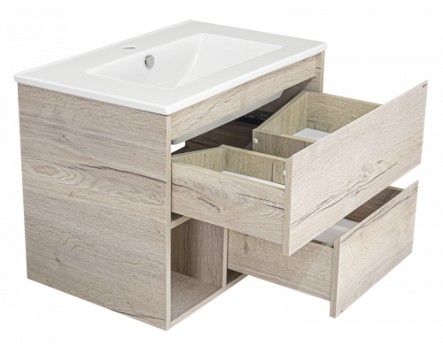 Купить Дунай - 75 Тумба подвесная с 2 ящиками и нишей (цвет Дуб белый) / раковина в магазине сантехники Santeh-Crystal.ru