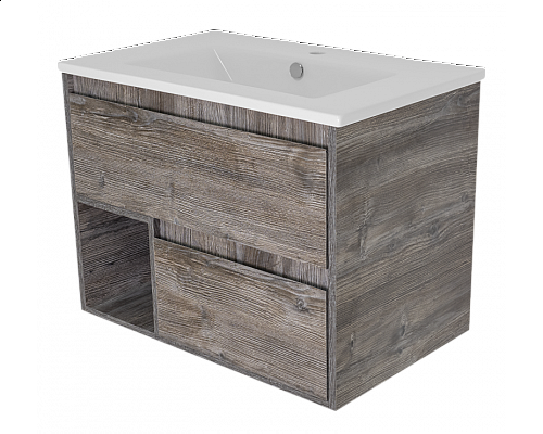 Приобрести Темза - 75 Тумба подвесная с 2 ящиком и нишей (цвет Сосна Пасадена) / раковина в магазине сантехники Santeh-Crystal.ru
