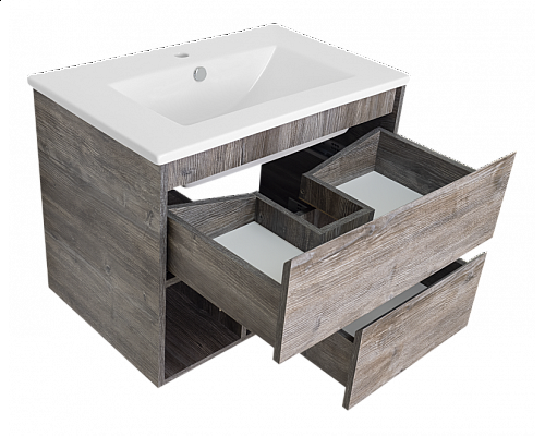 Приобрести Темза - 75 Тумба подвесная с 2 ящиком и нишей (цвет Сосна Пасадена) / раковина в магазине сантехники Santeh-Crystal.ru