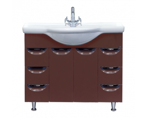 Жасмин -105 Тумба 6 ящ. коричневая эмаль / раковина