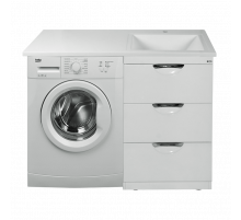 Куба - 60 Тумба 3 ящ. под стиральную машину белая эмаль / раковина правая