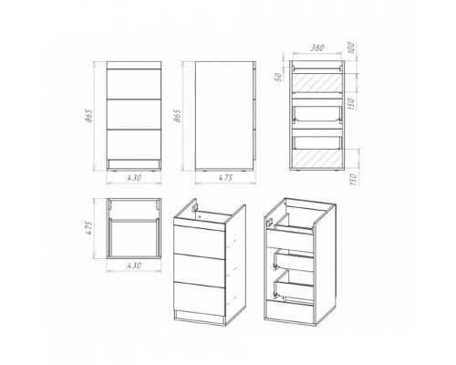Приобрести Куба - 50 Тумба 3 ящ. под стиральную машину белая эмаль  / раковина правая в магазине сантехники Santeh-Crystal.ru