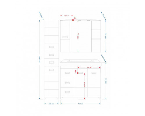 Заказать Селена -75 Тумба прямая с 3 ящ./ рак-на (компл.) в магазине сантехники Santeh-Crystal.ru
