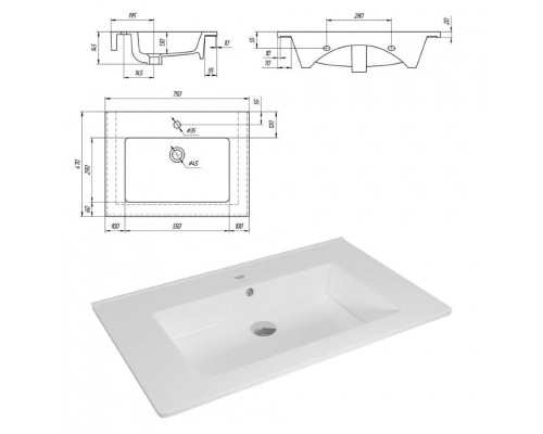 Купить Дива - 75 Тумба белая с 1 ящ. / раковина в магазине сантехники Santeh-Crystal.ru