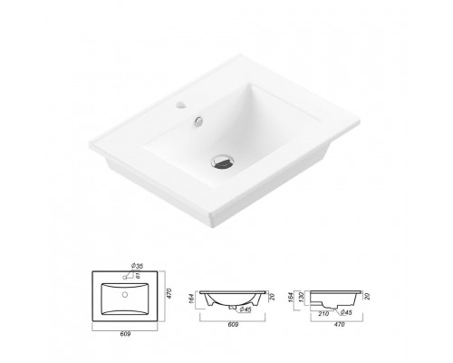 Купить Дунай - 60 Тумба подвесная с 1 ящиком и нишей (цвет Дуб белый) / раковина в магазине сантехники Santeh-Crystal.ru