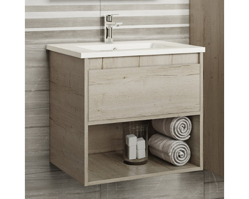 Купить Дунай - 60 Тумба подвесная с 1 ящиком и нишей (цвет Дуб белый) / раковина в магазине сантехники Santeh-Crystal.ru
