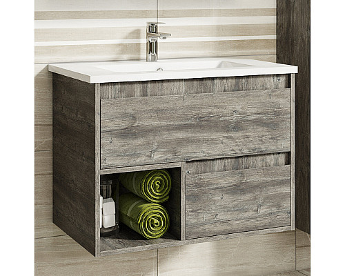Приобрести Темза - 75 Тумба подвесная с 2 ящиком и нишей (цвет Сосна Пасадена) / раковина в магазине сантехники Santeh-Crystal.ru