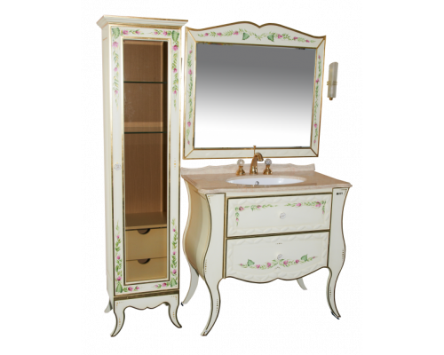 Приобрести Анжелика -100 Зеркало бежевое с узором  со светильниками в магазине сантехники Santeh-Crystal.ru