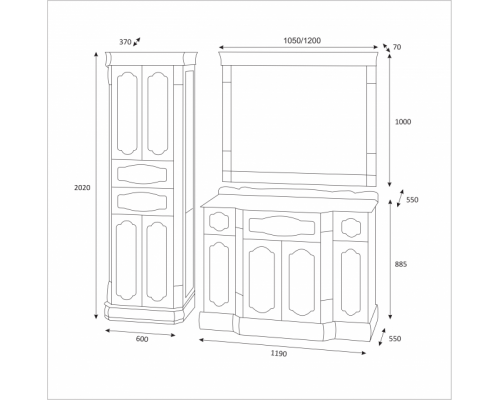 Купить Астория Gold  - 120 Зеркало бежевое со светильниками ГЛЯНЦЕВОЕ в магазине сантехники Santeh-Crystal.ru
