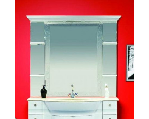 Купить Мелиса - 130 Зеркало  с полочками бежевая патина/ГЛЯНЦЕВОЕ в магазине сантехники Santeh-Crystal.ru