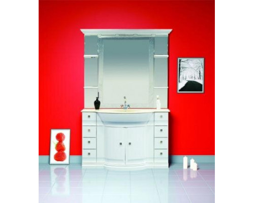 Купить Мелиса - 130 Зеркало  с полочками бежевая патина/ГЛЯНЦЕВОЕ в магазине сантехники Santeh-Crystal.ru