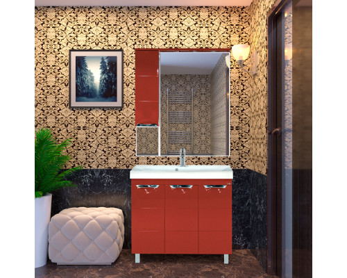 Купить Петра  - 65 Зеркало-шкаф лев.(свет) красная эмаль в магазине сантехники Santeh-Crystal.ru