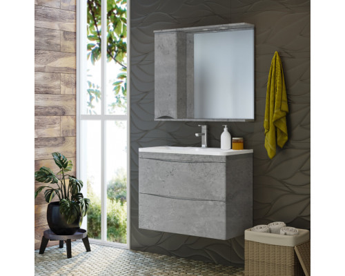 Купить Атлантик - 70 Зеркало с 1 шкаф. серый камень левый в магазине сантехники Santeh-Crystal.ru