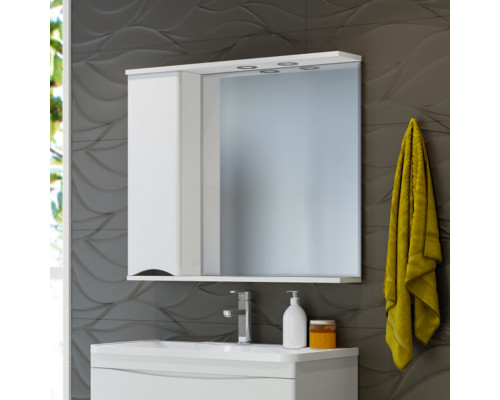 Купить Атлантик - 70 Зеркало с 1 шкаф. белый левый в магазине сантехники Santeh-Crystal.ru