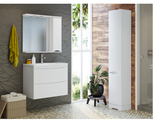 Приобрести Атлантик - 80 Зеркало с 1 шкаф. белый левый в магазине сантехники Santeh-Crystal.ru