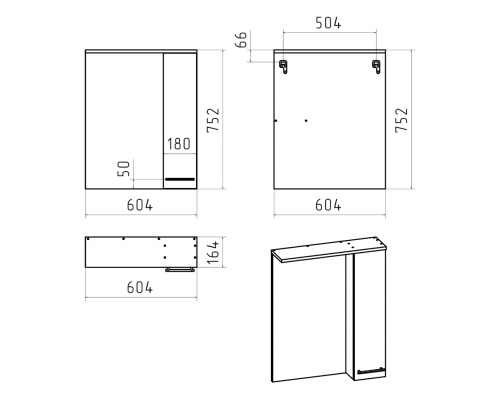 Купить Крафт - 60 Зеркало с 1 шкаф. правый О в магазине сантехники Santeh-Crystal.ru