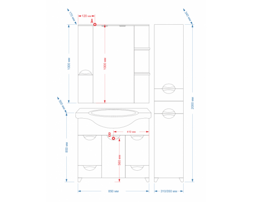 Купить Орхидея - 85 Зеркало - шкаф прав. (свет) белая эмаль в магазине сантехники Santeh-Crystal.ru