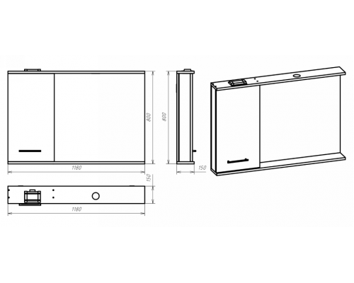 Купить Респект -120 Зеркало левое (белая ПВХ/Дуб Тиссано) в магазине сантехники Santeh-Crystal.ru