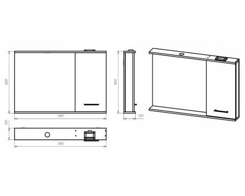 Приобрести Респект -120 Зеркало правое (белая ПВХ/Дуб Тиссано) в магазине сантехники Santeh-Crystal.ru